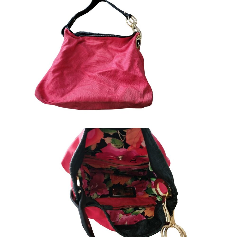 JPK Paris 75 hobo bucket shoulder bag in red nylon with a floral lining